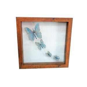 Artisan Whimsical Winged Butterfly Art Shadow Box Frame 10x10 Blue Morpho 3D NEW